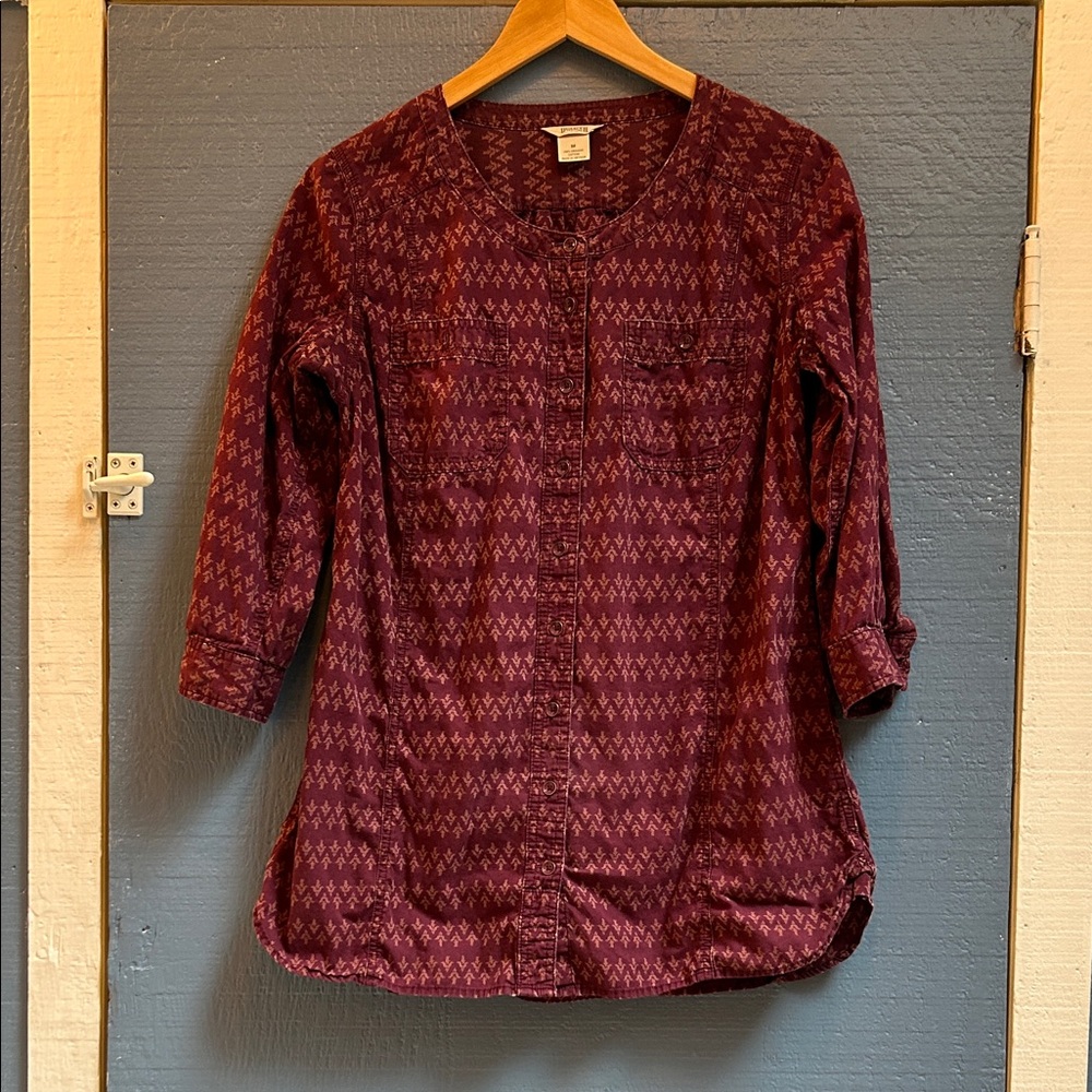 Burgundy Patterned Button-Up Blouse